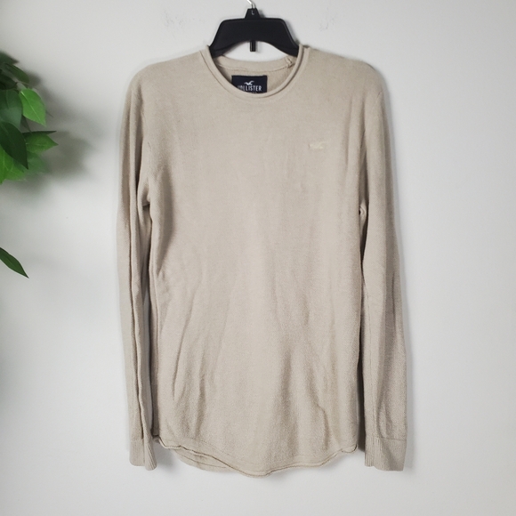 Hollister Men's Beige Cream Long Sleeve Knit Shirt Size Small - Picture 1 of 8